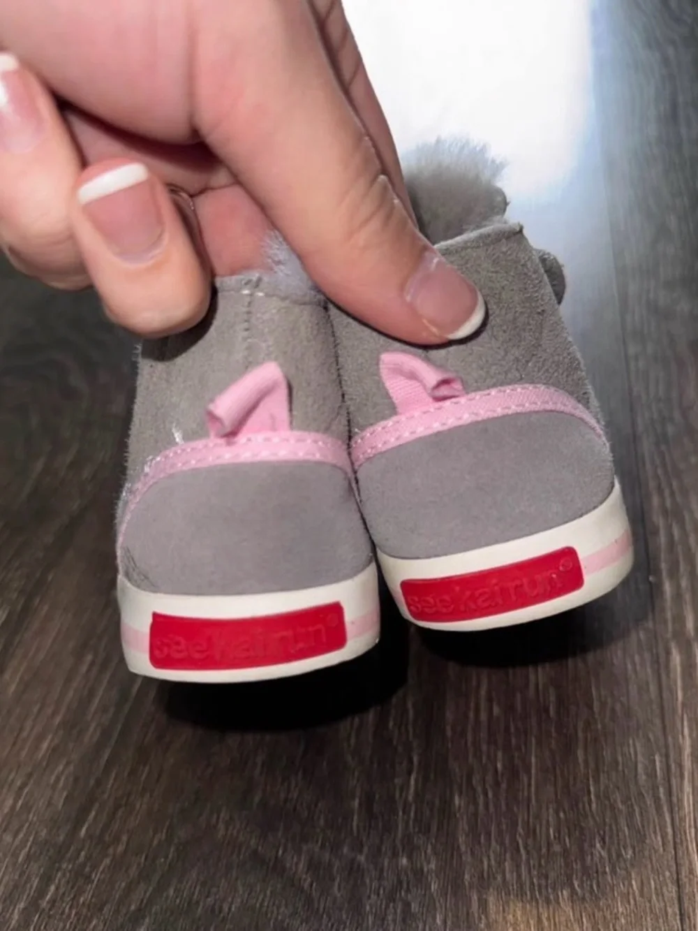 Kids Gray Suede Winter Boots with Pink Laces